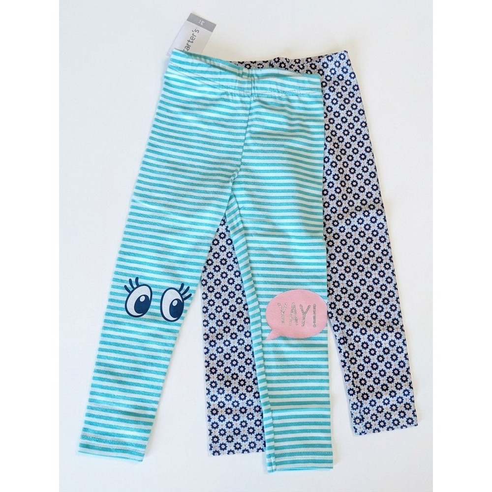 Carter's Little Girls Leggings 2 Pairs Striped & Floral, Cotton Blend, Size 3T